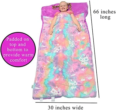 Rainbow Sleeping Bag Glow in the Dark Unicorn Slumber Bag for Girls - Plush Glow