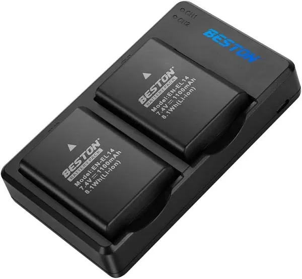 BESTON 2-Pack EN-EL14 / EN-EL14a Battery Packs and Rapid USB Charger for Niko...