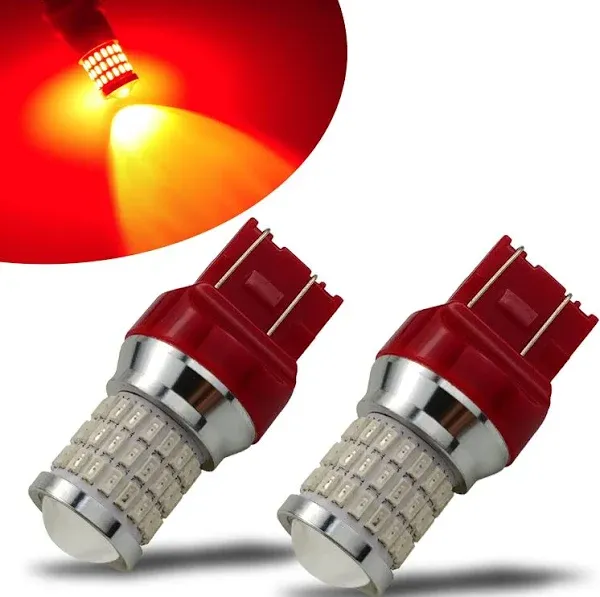 iBrightstar Newest 9-30V Flashing Strobe Blinking Brake Lights 7440 7443 T20 LED Bulbs with Projector Replacement for Tail Brake Stop Lights, Brilliant Red