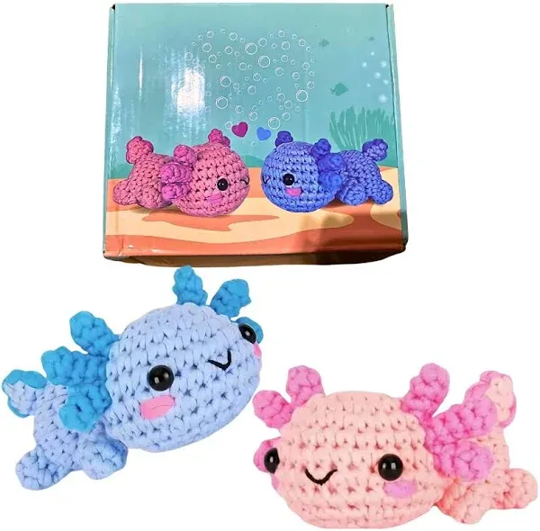 Crochet Kit for Beginner, Crochet Starter Kit w Step-by-Step Happy Axolotls