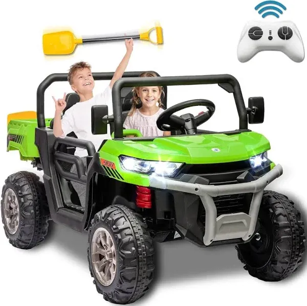 24V Ride on Toys for Big Kids w/Remote Control, 2 Seater Kids UTV w/20 Seat, 2X200W Powerful Motors, 24V Ride on Dump Truck w/Dump Bed, Bluetooth, LED Lights, Power Car Wheels for Boys Girls, Blue