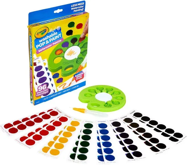 Crayola Watercolor Pop & Paint Palette, Washable Paint Kit, Less Mess Watercolor Paint Set for Kids, Toddler Stocking Stuffers & Gifts