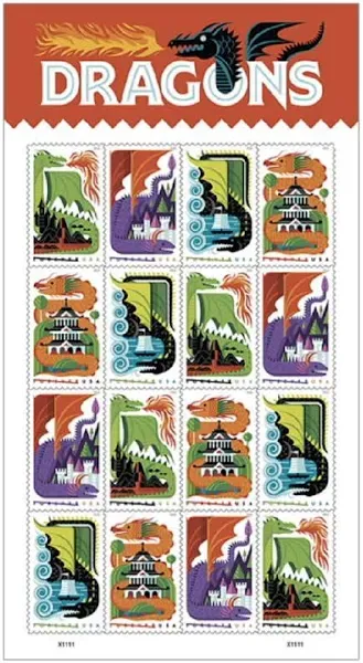 Scott # 5307-5310, Dragons- Sheet of 16 Forever Stamps - 2018 - MNH