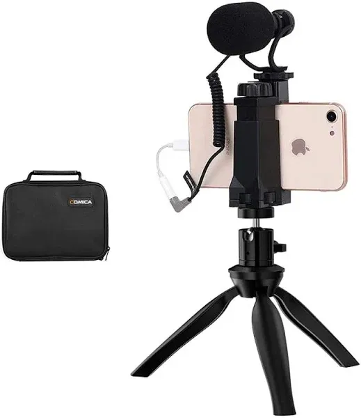 Comica CVM-VM10-K2 Smartphone Microphone with Tripod, Shotgun Video Mic for iPhone and Android Phone, Vlogging Kit for Youtube Recording Facebook Live, 3.5 mm TRRS