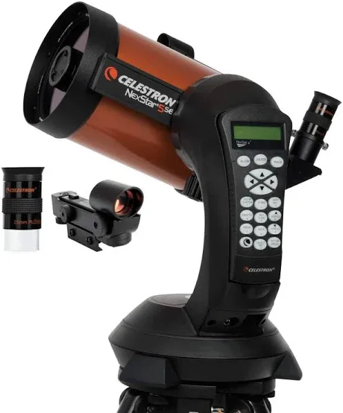 Celestron NexStar 5 SE Schmidt-Cassegrain Computerized Telescope, Bundle with Night Vision Flash Light, Sky Maps Book, 1.25" Moon Filter, Cleaning Kit