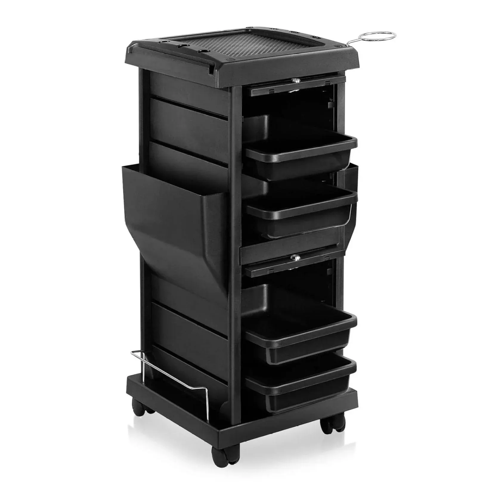 Saloniture Premium Locking Rolling Trolley Cart with Pocket Inserts - Black