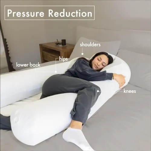 Plufl Hugl Standard Size Cooling Body Pillow for Adults U Shaped Maternity Pillow Great for Side Sleepers & Pregnant Women | Washable Cover | Grey