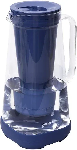 GLACIER FRESH Glass Water Pitcher for Tap and Drinking Water with Membrane and Activated Filter, Reduces Chlorine and Lead Taste, Food Grade and BPA Free Materials, 7-Cup, Blue