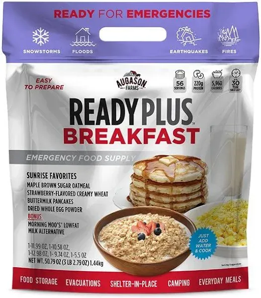 Augason Farms READY PLUS Breakfast Variety Emergency Food Supply Pouch 3 LB.