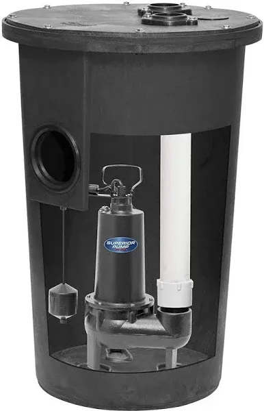 Superior Pump 1/2 HP Sewage Ejector Pump Kit with Vertical Float Switch - Black