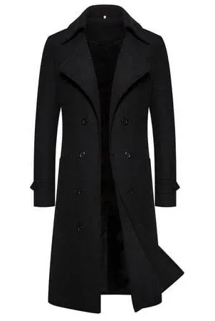 Lars Amadeus Men's Double Breasted Notched Lapel Long Winter Trench Overcoat