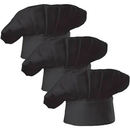 Hyzrz Set of 3 Pack Adult Chef Hat Adult Adjustable Elastic Baker Kitchen Cooking Chef Cap 3 Pieces Black