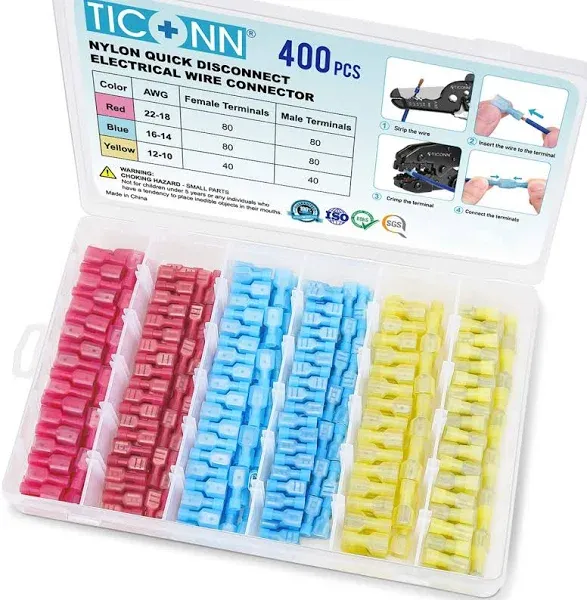 TICONN 400 Pcs Nylon Spade Quick Disconnect  Assorted Number of Itemss 