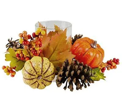 Northlight Pumpkin, Berry and Pine Cone Fall Harvest Tealight Candle Holder