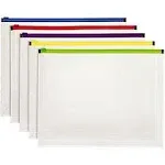 Pendaflex Poly Zip Envelope, Plastic Expanding File Pockets, Clear Zipper Pouches, Plastic Envelopes with Secure Closure, Letter Size, Assorted Color Zippers, 1 inch Expansion, 5 per Pack (85292)