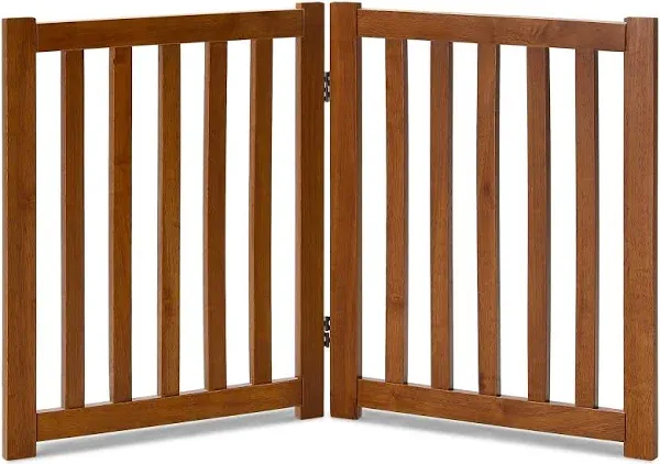 LZRS 6-Panel Extra-Wide Freestanding Wooden Dog Gate – 24”High Foldable Safety Pet Barrier for Doorways, Hallways, Kitchens, and Long Staircases, Durable Design fit Small to Medium Dogs, Oak