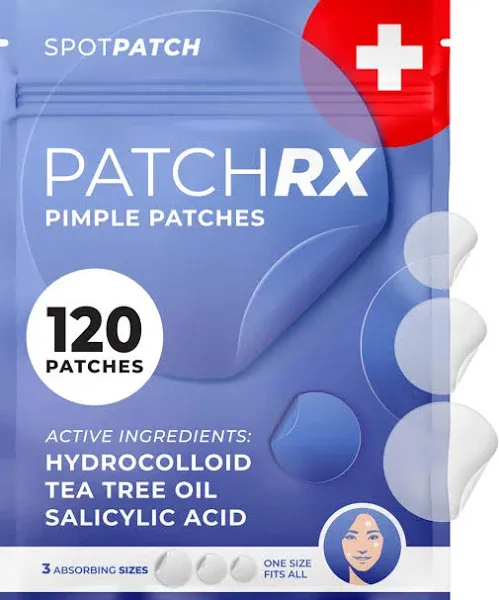 KEYCONCEPTS PatchRx Acne Patches (120 Count) with Hydrocolloid Only, Hydrocolloid Pimple Patches for Face - Zit Patch Acne Dots - Acne Patches - Pimple Patch with 3 Size Acne Stickers