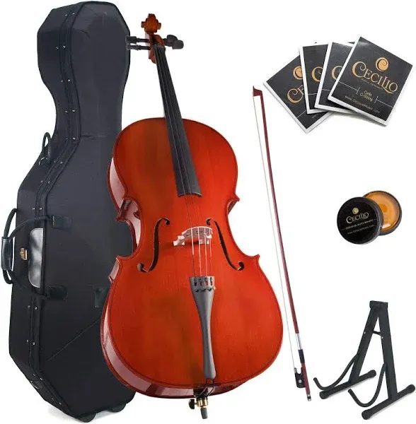 Cecilio Size 4/4 (Full Size) Student Cello with Hard & Soft Case, Stand, Bow, Rosin, Bridge and Extra Set of Strings, 4/4CCO-100