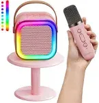 Kinglucky [Gift Ideas Mini Karaoke Machine for Kids Super Cute & Loud Bluetooth Speaker with Wireless Microphone, LED Lights, for Girls Ages 3-12 & Adults, Toddler Toys - Pink