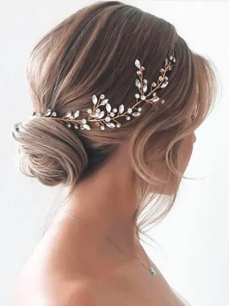 BRIDE Wedding Crystal Hair Accessories for Women and Girls, Gold