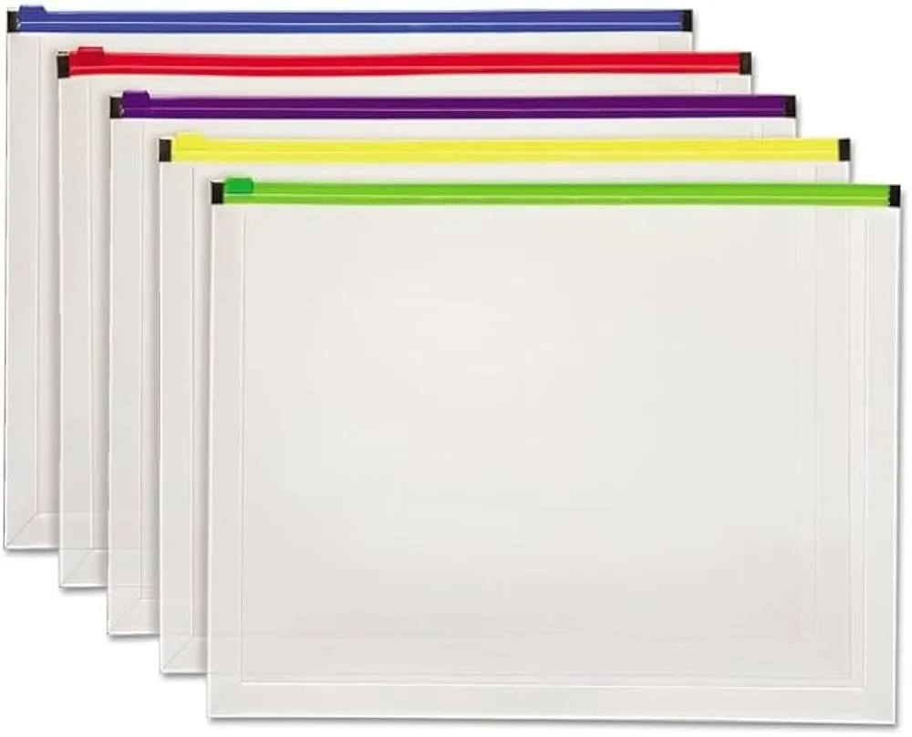 Pendaflex Poly Zip Envelope, Zipper Closure, 10 x 13, Assorted Colors, 5/Pack