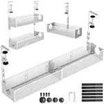 Multi-Model Under Desk Cable Management 2 Pack Metal Under Desk Wire Management Tray Clamp Mount Under Table Cord Management No Damage The Desk White