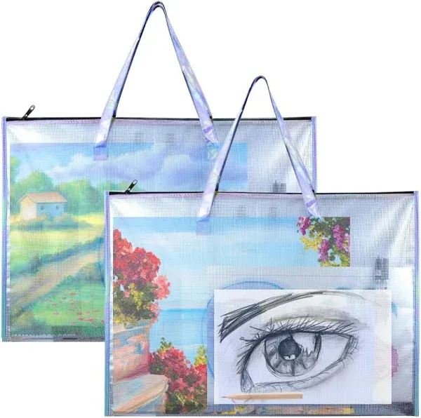 Large Clear Mesh Vinyl Bag With Handle And Zipper/waterpr<wbr/>oof Art Storage Bag For