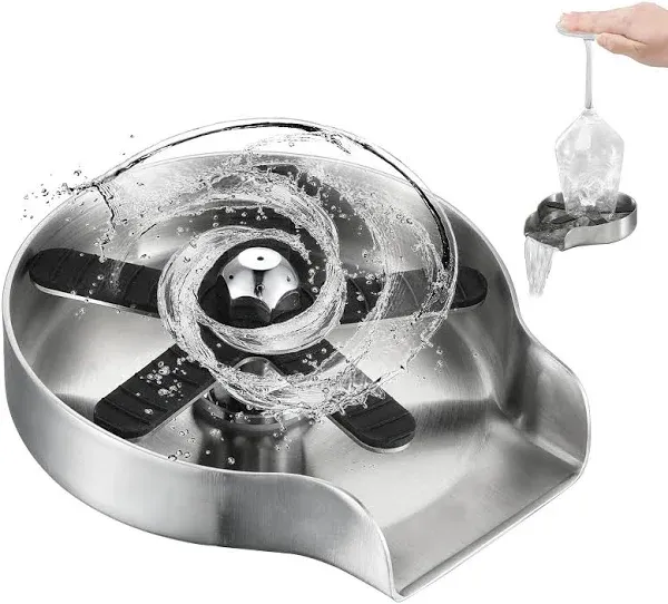 360° Rotating Glass Rinser in Brushed Nickel - Stainless Steel Sink Solution