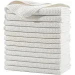 POLYTE Premium Microfiber Kitchen Dish Hand Towel Waffle Weave 12 Pack (16x28 in, Off White)