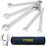 YIYEIE Flare Nut Wrench Set, Metric 5-Piece, Brake Line Wrench Set 9, 10, 11, 12, 13, 14, 15, 17, 19, 21 mm, CR-V Steel, with Roll-Up Pouch