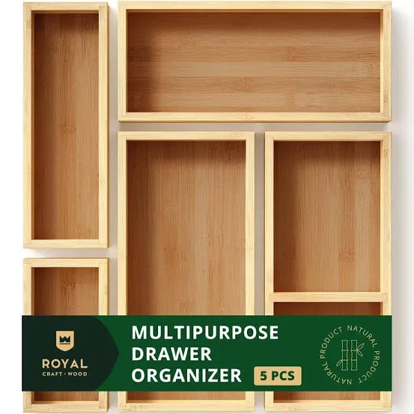 NIB Luxury Bamboo Drawer Organizer Storage Box, Bin Set - Multi-Use Drawer 