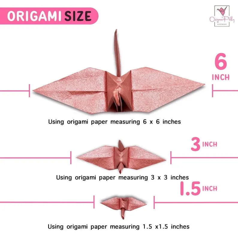 100 Origami Crane with Rose Pattern