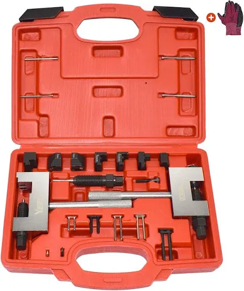 Engine Timing Chain Removal Installer Tool Kit, Camshaft Riveting Tool, Compatible with Mercedes Benz M271 M272 M273 M274 M276, with Carrying Case & Gloves