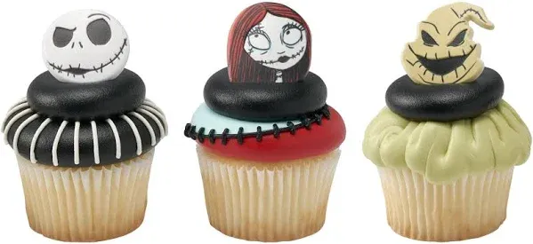 DecoPac The Nightmare Before Christmas Rings, Halloween Cupcake Decorations Featuring Jack, Sally, And Oogie Boogy - 24 Pack