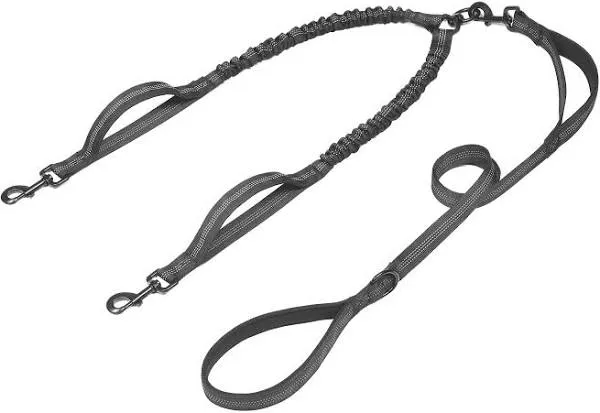 iYoShop Double Dog Leash with Three Extra Traffic Handles 360 Swivel No Tangle Dual Dog Walking Leash