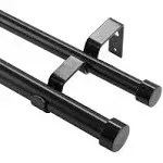 Black Double Curtain Rods for Windows 72 to 144 Inch(6-12Ft),Adjustable Telescoping Double Curtain Rod with Square Finials,1 Inch Diameter Heavy Duty Double Drapery Rod Set 72-144”,Matte Black