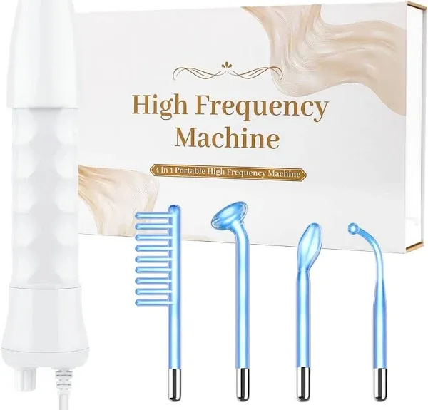 High Frequency Facial Wand - Uaike Portable Handheld Blue High Frequency Skin Facial Machine at Home - Skin Face Wand Device with 4 Different Blue Glass Tubes