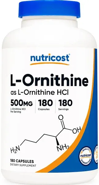 Nutricost L-Ornithine 500mg, 180 Capsules - Non-GMO and Gluten Free