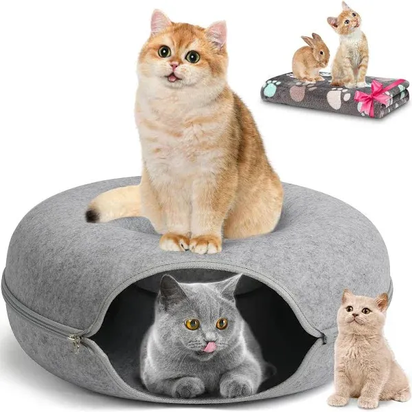 Peekaboo Cat Cave for Indoors Cats,Cat Dounut Tunnel Bed,Hiding and Exploring Fun,Exercise Scratching, for Medium Cat Up to 9 Lbs