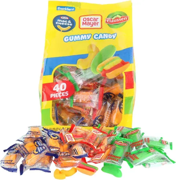 Halloween Gummy Food, Mac and Cheese, Pickle, and Hot Dog Shaped Gummies, Funny Candy Gifts,12.17 Ounces, 40 Pieces