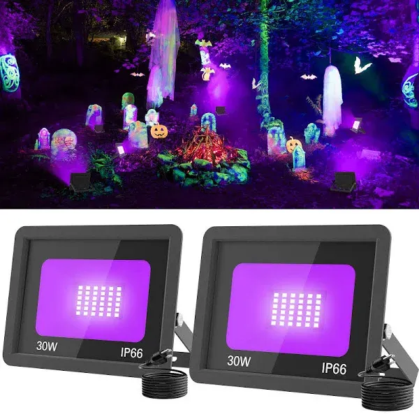 T-SUN 30W LED Black Lights, 2 Pack Blacklight Flood Light Outdoor Waterproof Blacklight Spotlights for Fluorescent Neon Glow in The Dark, Party, Stage Lights, Body, Paint, Indoor Decor