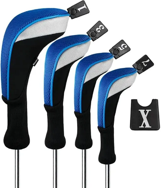 Andux 4pcs/Set Golf 460cc Driver Wood Club Head Covers Long Neck with Replaceable No. Tags