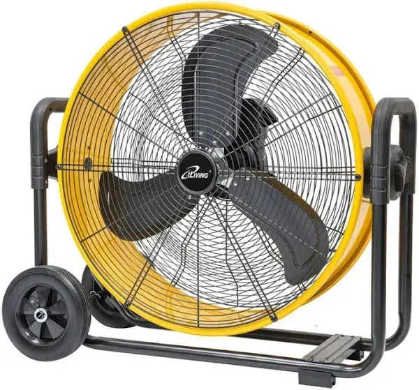 Barrel Floor Drum Fan Yellow Step-Less Speed Adjustment High Velocity DC Motor