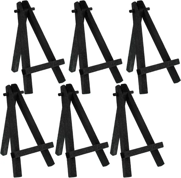 U.S. Art Supply 8" High Small Black Wood Display Easel (Pack of 6), A-Frame Artist Painting Party Tripod Mini Easel - Tabletop Holder Stand for Canvases, Kids School Crafts, Event Signs, Photos, Gifts