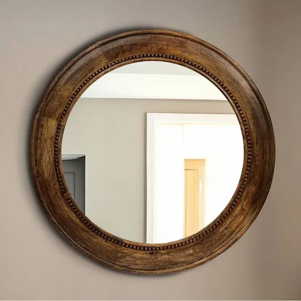 Round Carved Wood Framed Wall Mirror with Hobnail Detail, Walnut - Creative Co-Op | Havenly