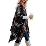 VIMPUNEC Women Boho Buffalo Plaid Poncho Pashmina Shawl Wrap Cape Sweater Knitting Cardigan with Tassel