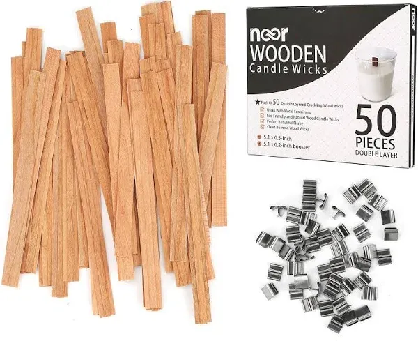 Wood Wicks for Candles Making - 50 Pieces Smokeless Wooden Wicks with Booster...