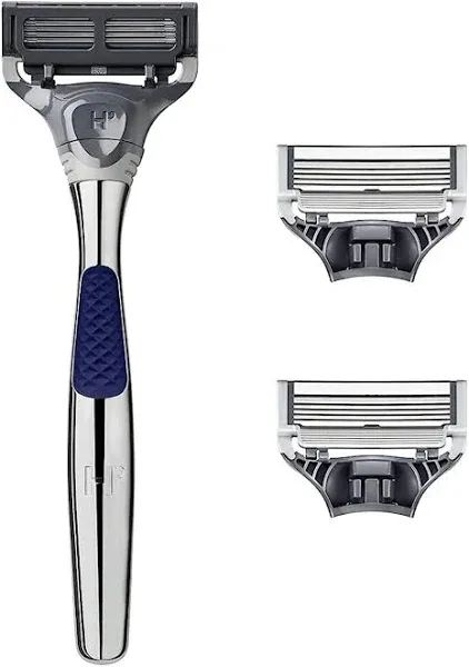 Ergonomic Rubberized Razor Handle - German 5 Blade Shaver with Precision Trimmer