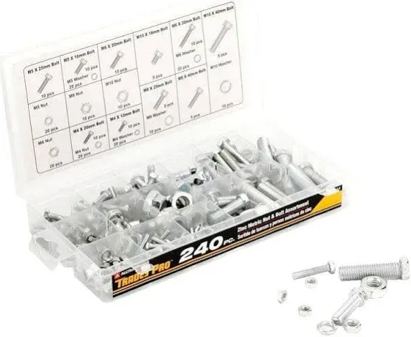 Tradespro Zinc Metric Nut and Bolt Assortment 240-Piece