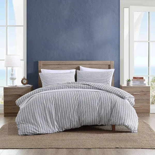 Nautica Coleridge Stripe Charcoal Cotton Percale Duvet Cover - Twin